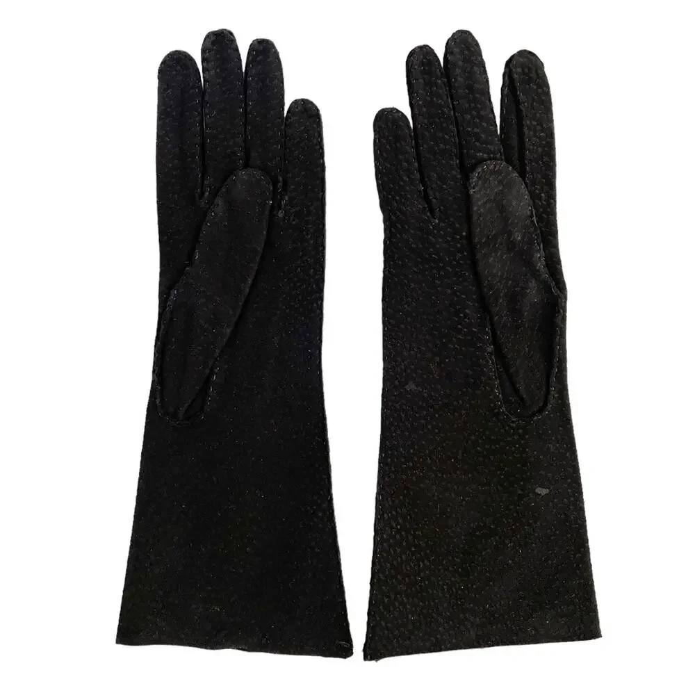 NWT Vintage Black Suede Carpincho (Capybara) Leather Gauntlet Gloves Size 7